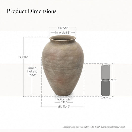 LuxenHome Rustic Ceramic Floor Vase, 17.7" Tall Terracotta Pot with Earthy Gray-Brown Finish, Vintage Pottery Large Vases for Decor Living Room, Farmhouse Flower Vase for Entry Way Table Home Decor