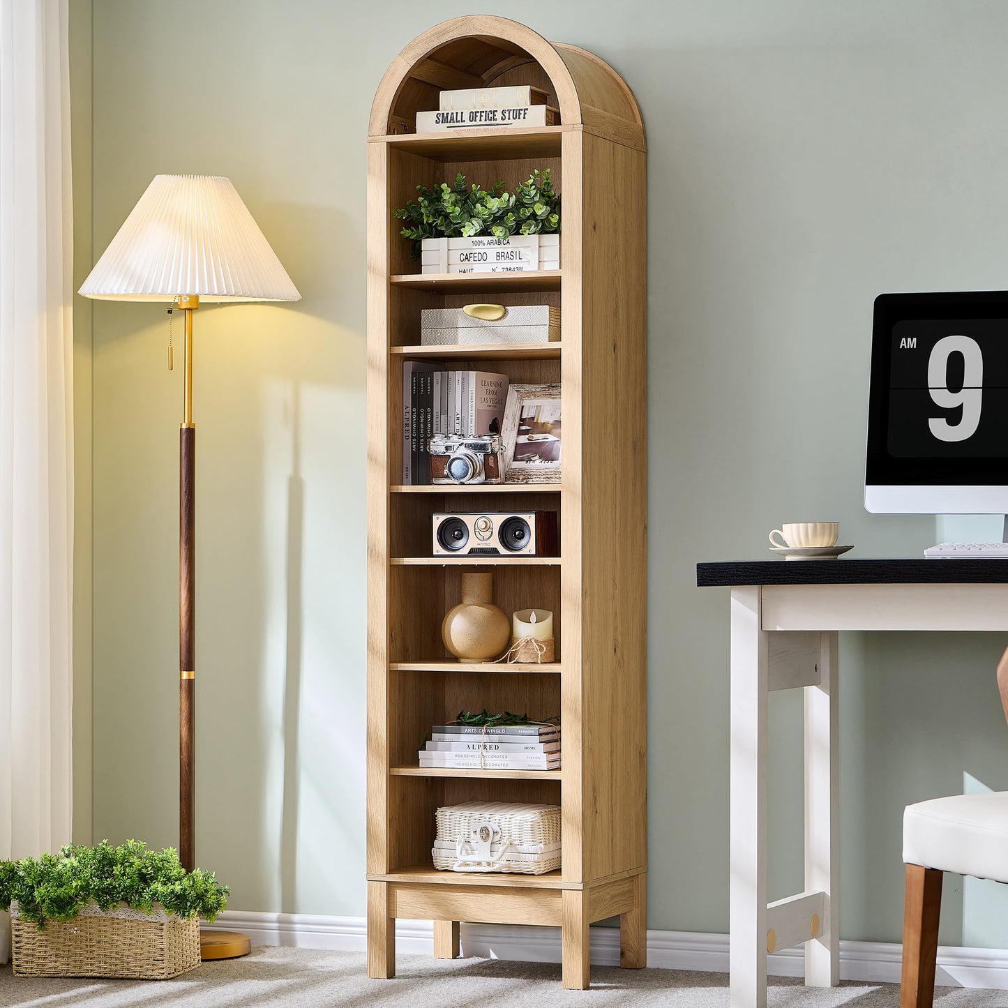 IFGET 71" Tall Arched Bookshelf, 7 Tiers Arch Bookcase with Storage, Modern Farmhouse Book Shelf with Adjustable Shelves, Wood Bookshelf w/Open Display Shelves for Living Room, Office (Brown)