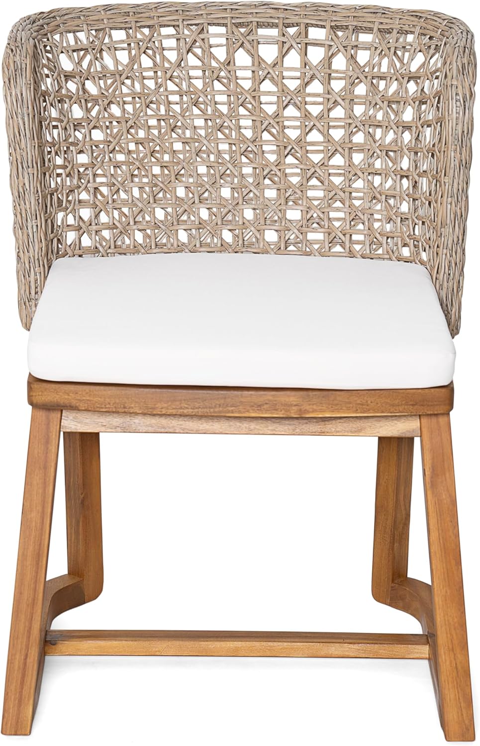 Merax Outdoor Farmhouse Acacia Wood Bistro Set of 3, Patio 27.5" Round Kitchen Table,2 Wicker Back Dinning Chairs with Cushions for Deck, Yard, Porch, Teak Finish Weather Resistant,Teak +Light Brown