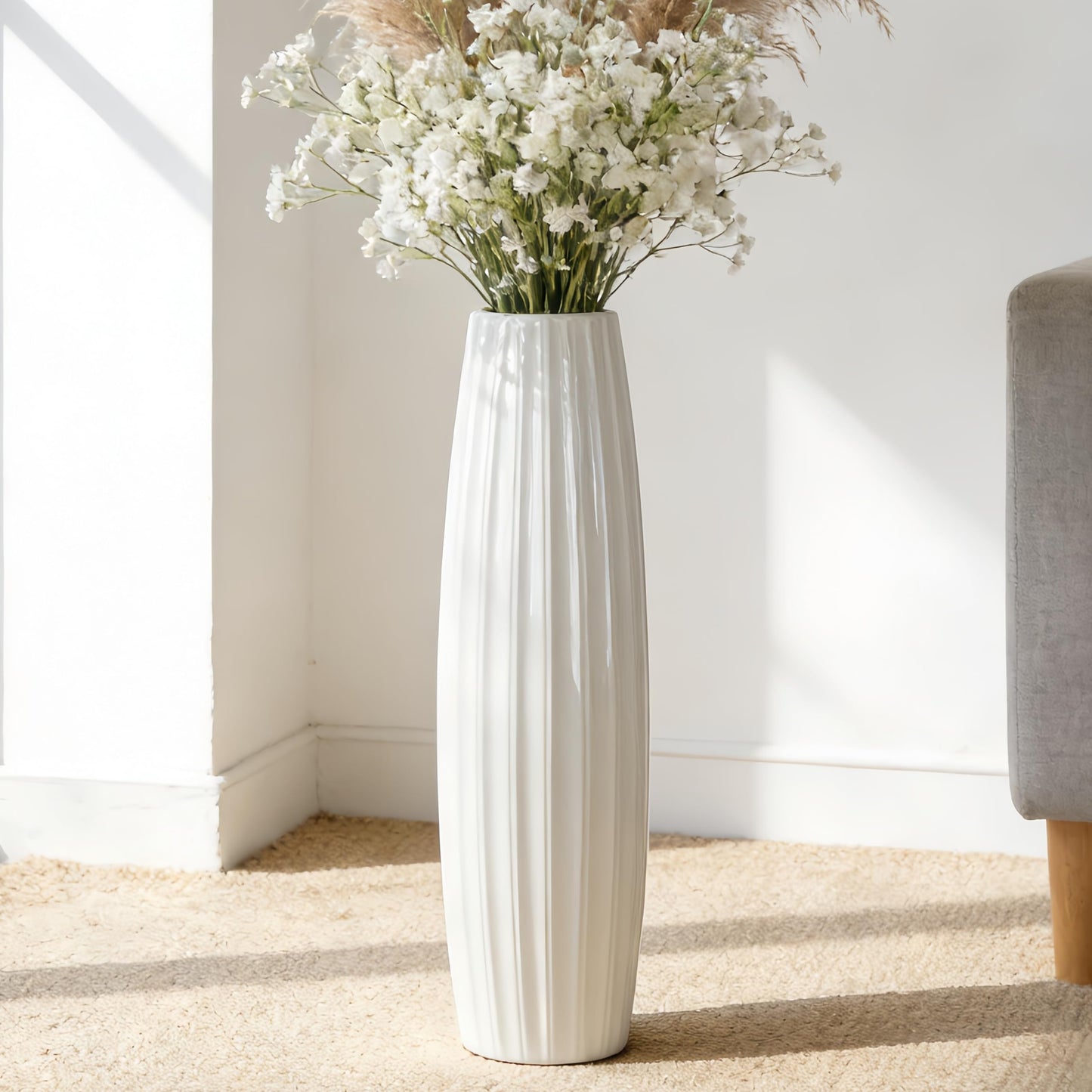 Ceramic Large Floor Vase, GDSZJLJ White 24" Tall Flower Vase Decorative Vases for Living Room Modern Home Decor Office Bedroom Kitchen Wedding House Décor, Gift for Wedding Housewarming