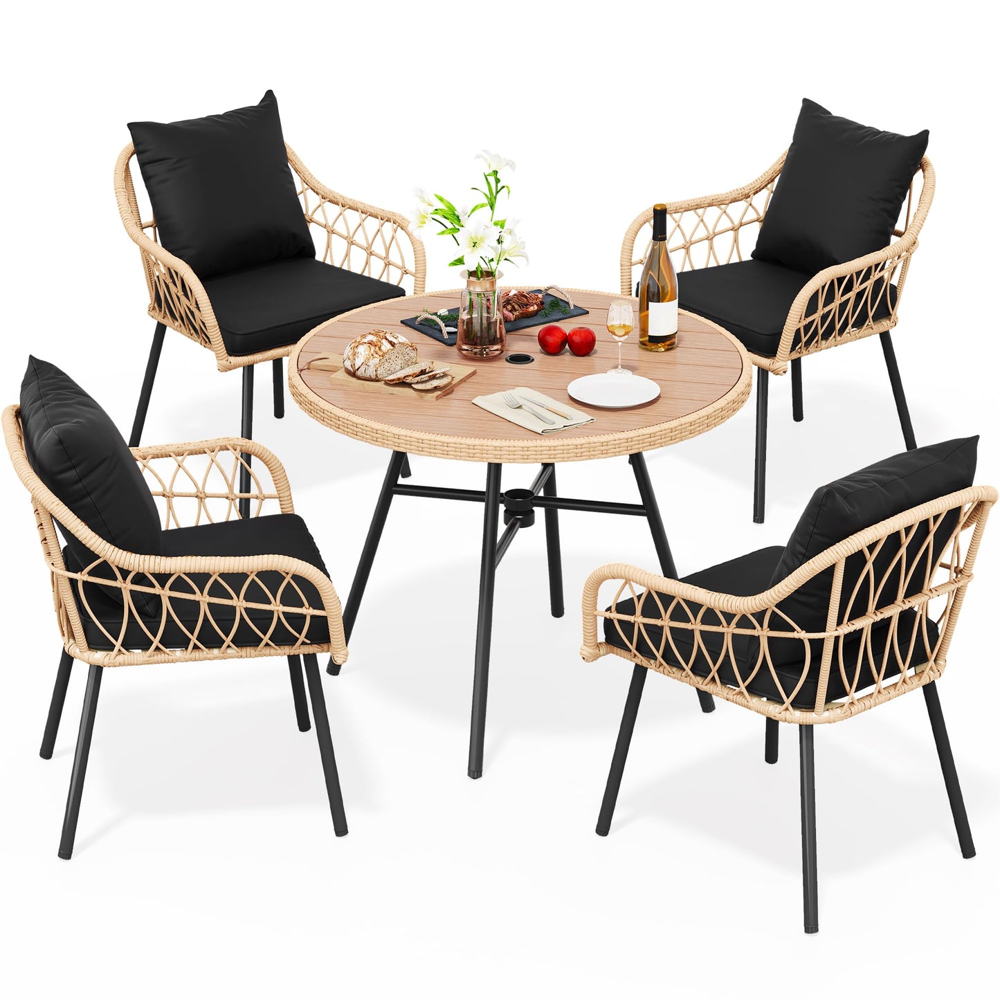 YITAHOME Outdoor Patio Dining Set 5-Piece Patio Dining Furniture Sets for 4 Outdoor Table and Chairs with Cushions Outdoor Dining Table Set for Backyard Deck (Light Brown + Black)