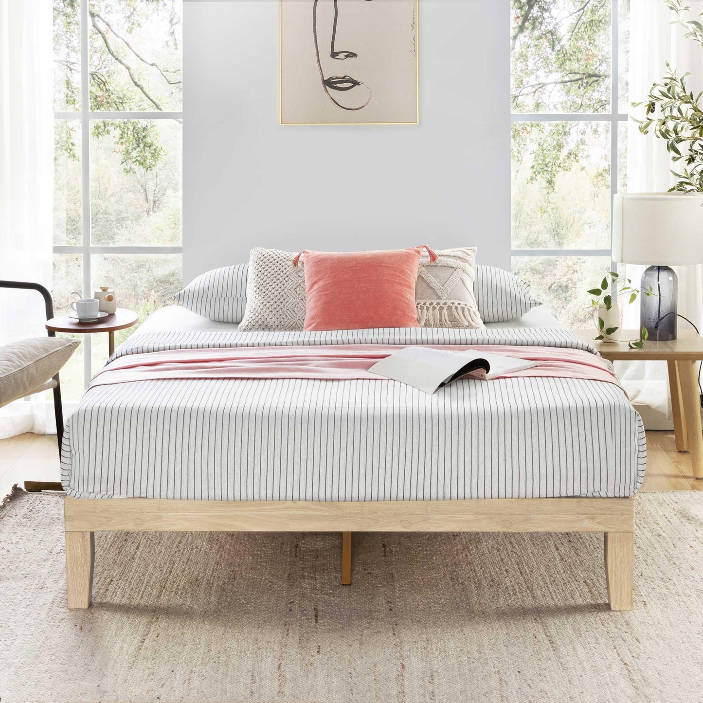Mellow Naturalista Classic - 12 Inch Solid Wood Platform Bed with Wooden Slats, No Box Spring Needed, Easy Assembly, Queen, Pine