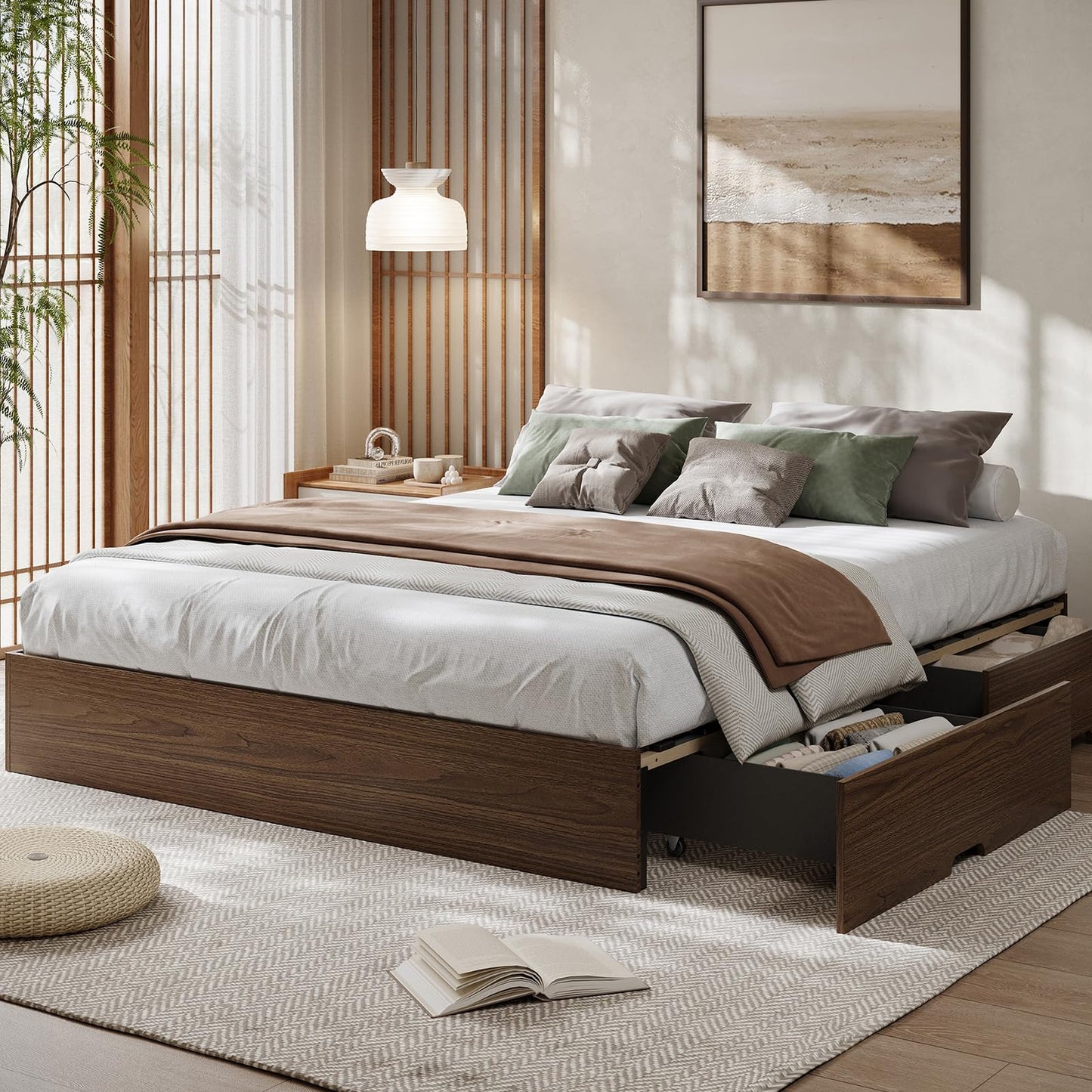 GarveeHome Queen Size Wood Platform Bed Frame,Wooden Bed Frame Without Headboard, Wood Slat Support,No Box Spring Needed, Easy Assembly