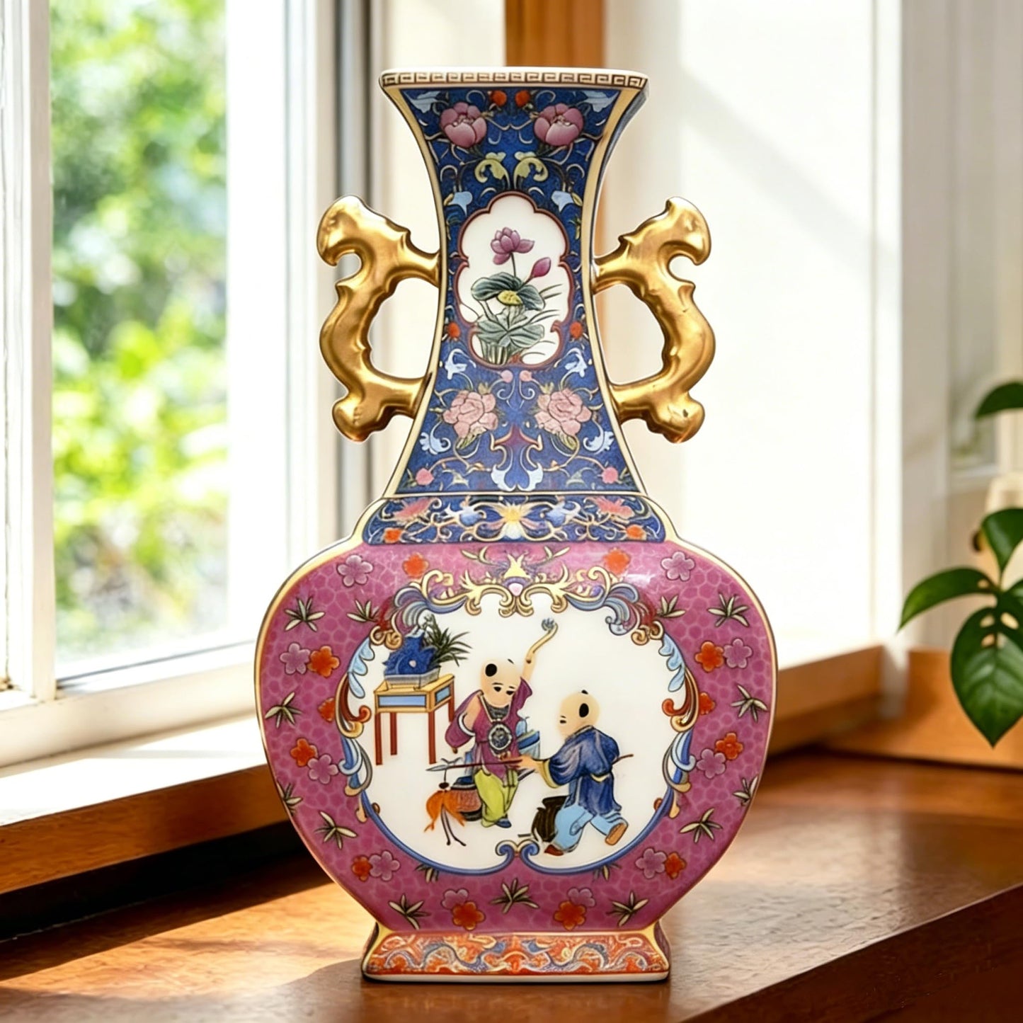 9.45'' China Style Decorative Vase, Classic Ceramic Vases for Art Home Decoration, Chinese Retro Porcelain Ceramic Vase with Base, Jingdezhen Ceramic Oriental Vase - Black