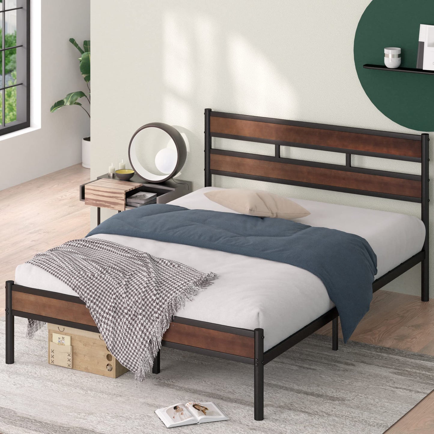 Zinus Leah Bamboo Platform Bed Frame with Headboard, No Box Spring Needed, Wood Slat Support, Easy Assembly, Queen