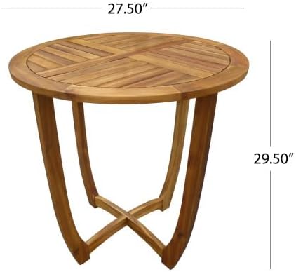 Merax Outdoor Farmhouse Acacia Wood Bistro Set of 3, Patio 27.5" Round Kitchen Table,2 Wicker Back Dinning Chairs with Cushions for Deck, Yard, Porch, Teak Finish Weather Resistant,Teak +Light Brown
