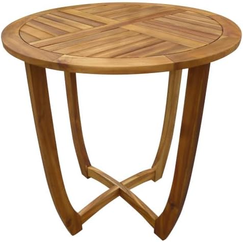 Merax Outdoor Farmhouse Acacia Wood Bistro Set of 3, Patio 27.5" Round Kitchen Table,2 Wicker Back Dinning Chairs with Cushions for Deck, Yard, Porch, Teak Finish Weather Resistant,Teak +Light Brown
