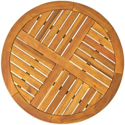 Merax Outdoor Farmhouse Acacia Wood Bistro Set of 3, Patio 27.5" Round Kitchen Table,2 Wicker Back Dinning Chairs with Cushions for Deck, Yard, Porch, Teak Finish Weather Resistant,Teak +Light Brown