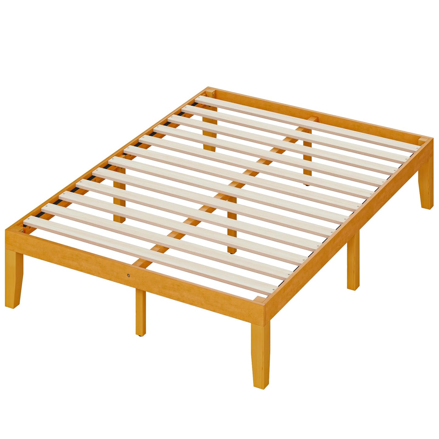 OLIXIS Full Size Bed Frame, 12 in Heavy Duty Platform Bedframe, Underbed Storage, 700 LBS Capacity, No Box Spring Needed, Wooden Slats,Easy Assembly, Honey Finish