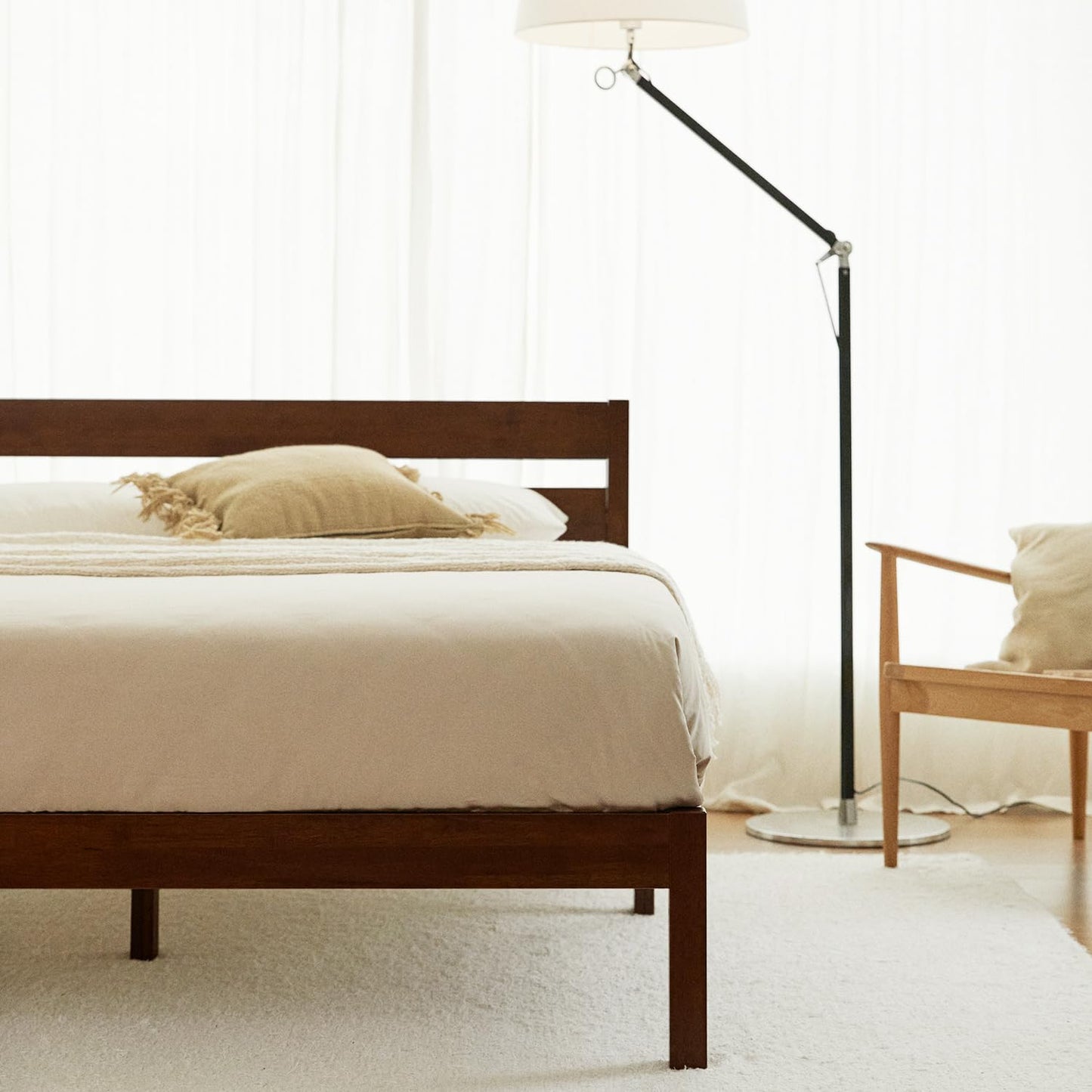 Queen Cherry Wood Platform Bed with Headboard & Under Bed Storage