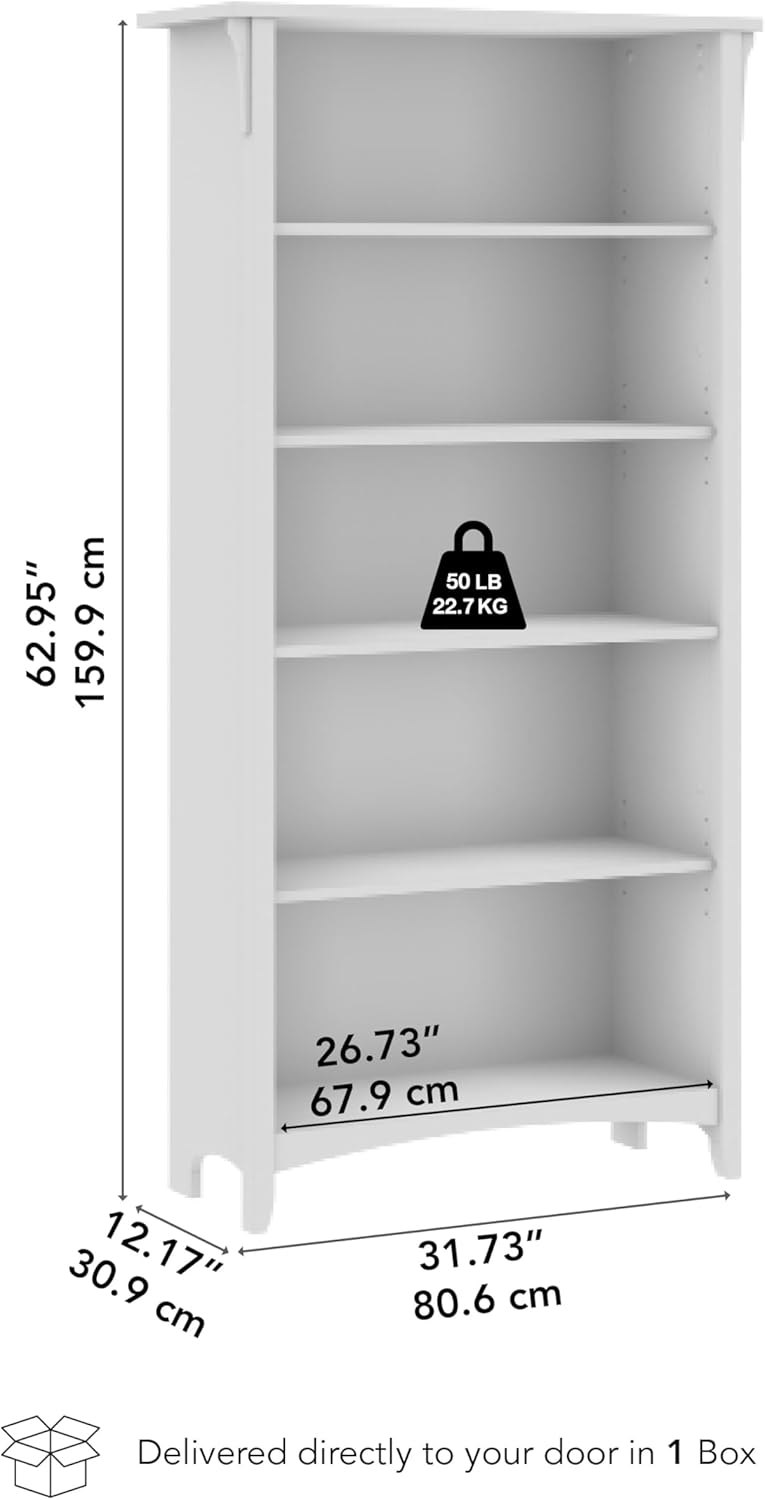 Bush Home Salinas 5 Shelf Bookcase in Vintage Black, Tall Bookshelf, Large Book Shelf for Living Room, Home Office, or Entryway