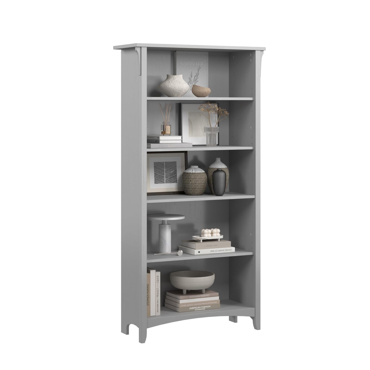 Bush Home Salinas 5 Shelf Bookcase in Vintage Black, Tall Bookshelf, Large Book Shelf for Living Room, Home Office, or Entryway