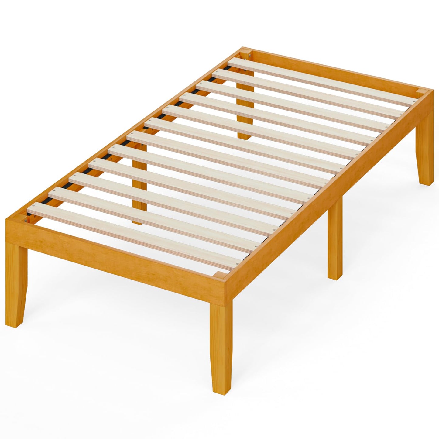 OLIXIS Full Size Bed Frame, 12 in Heavy Duty Platform Bedframe, Underbed Storage, 700 LBS Capacity, No Box Spring Needed, Wooden Slats,Easy Assembly, Honey Finish