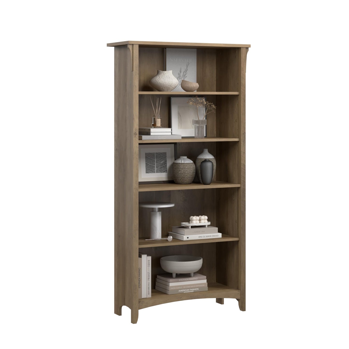 Bush Home Salinas 5 Shelf Bookcase in Vintage Black, Tall Bookshelf, Large Book Shelf for Living Room, Home Office, or Entryway
