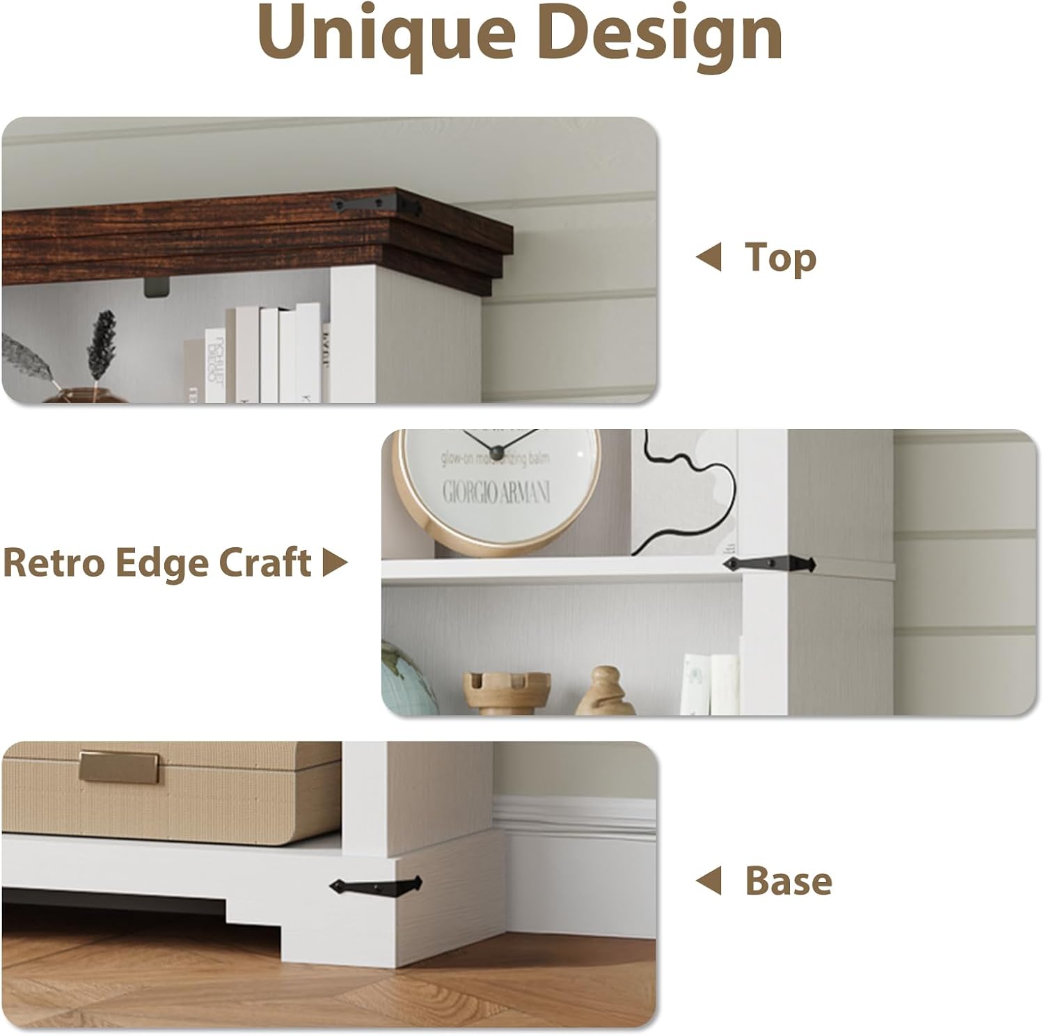 61.1" White 5 Tier Farmhouse Storage Bookshelf with Adjustable Shelf