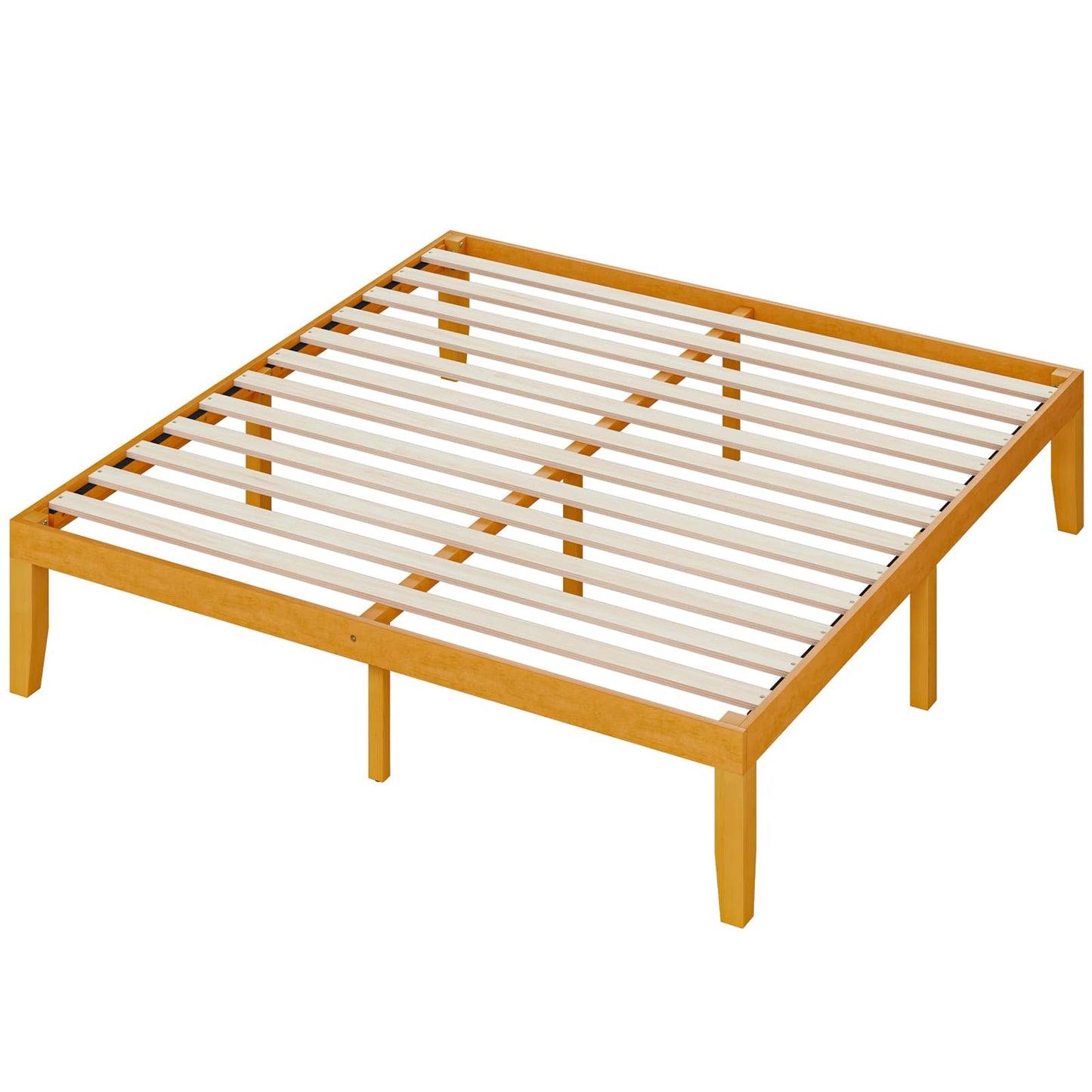 OLIXIS Full Size Bed Frame, 12 in Heavy Duty Platform Bedframe, Underbed Storage, 700 LBS Capacity, No Box Spring Needed, Wooden Slats,Easy Assembly, Honey Finish