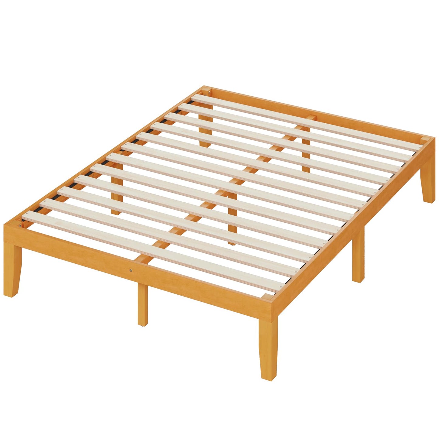 OLIXIS Full Size Bed Frame, 12 in Heavy Duty Platform Bedframe, Underbed Storage, 700 LBS Capacity, No Box Spring Needed, Wooden Slats,Easy Assembly, Honey Finish