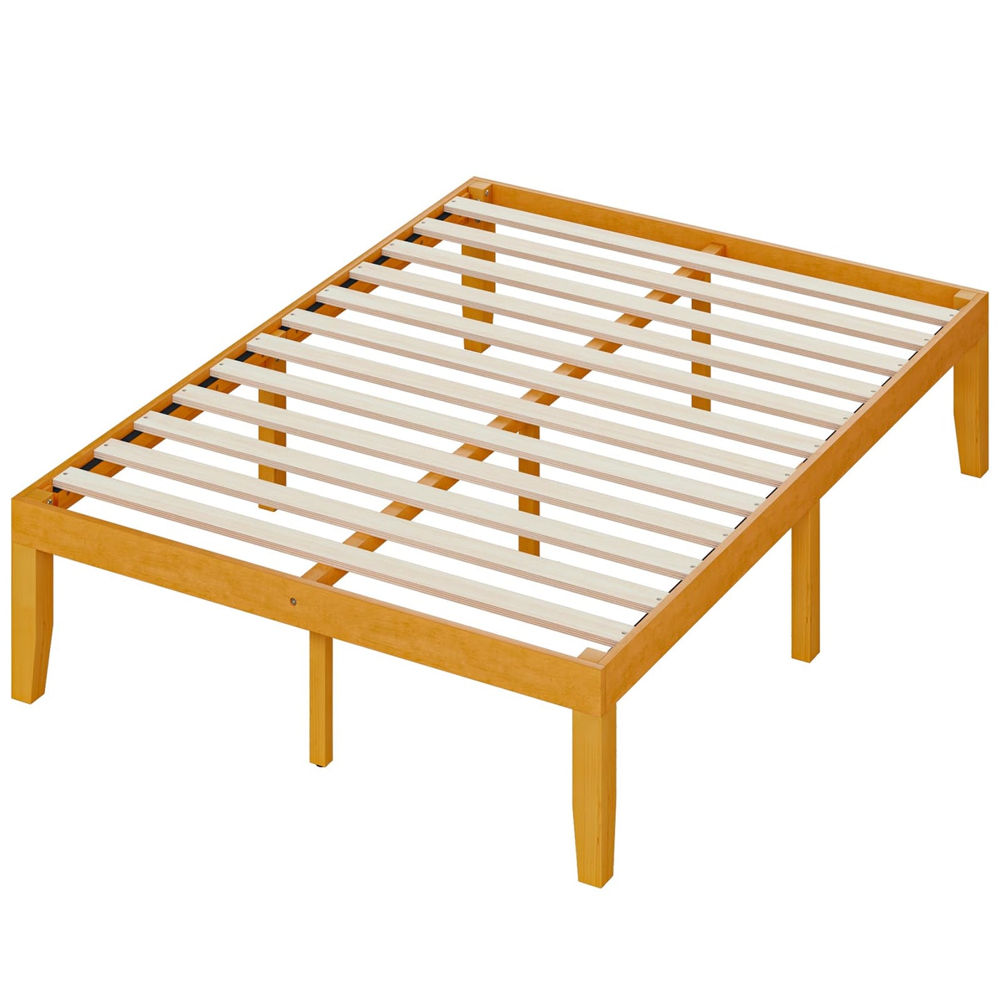 OLIXIS Full Size Bed Frame, 12 in Heavy Duty Platform Bedframe, Underbed Storage, 700 LBS Capacity, No Box Spring Needed, Wooden Slats,Easy Assembly, Honey Finish