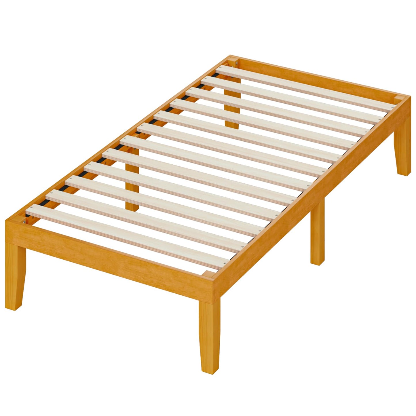 OLIXIS Full Size Bed Frame, 12 in Heavy Duty Platform Bedframe, Underbed Storage, 700 LBS Capacity, No Box Spring Needed, Wooden Slats,Easy Assembly, Honey Finish