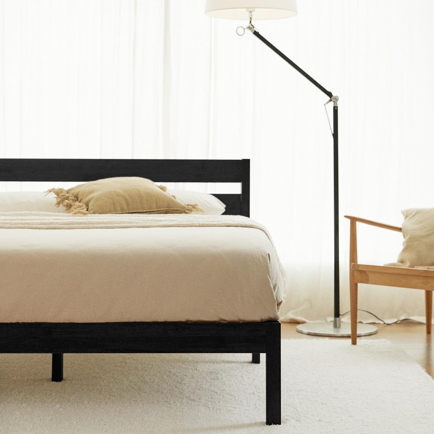 Queen Cherry Wood Platform Bed with Headboard & Under Bed Storage