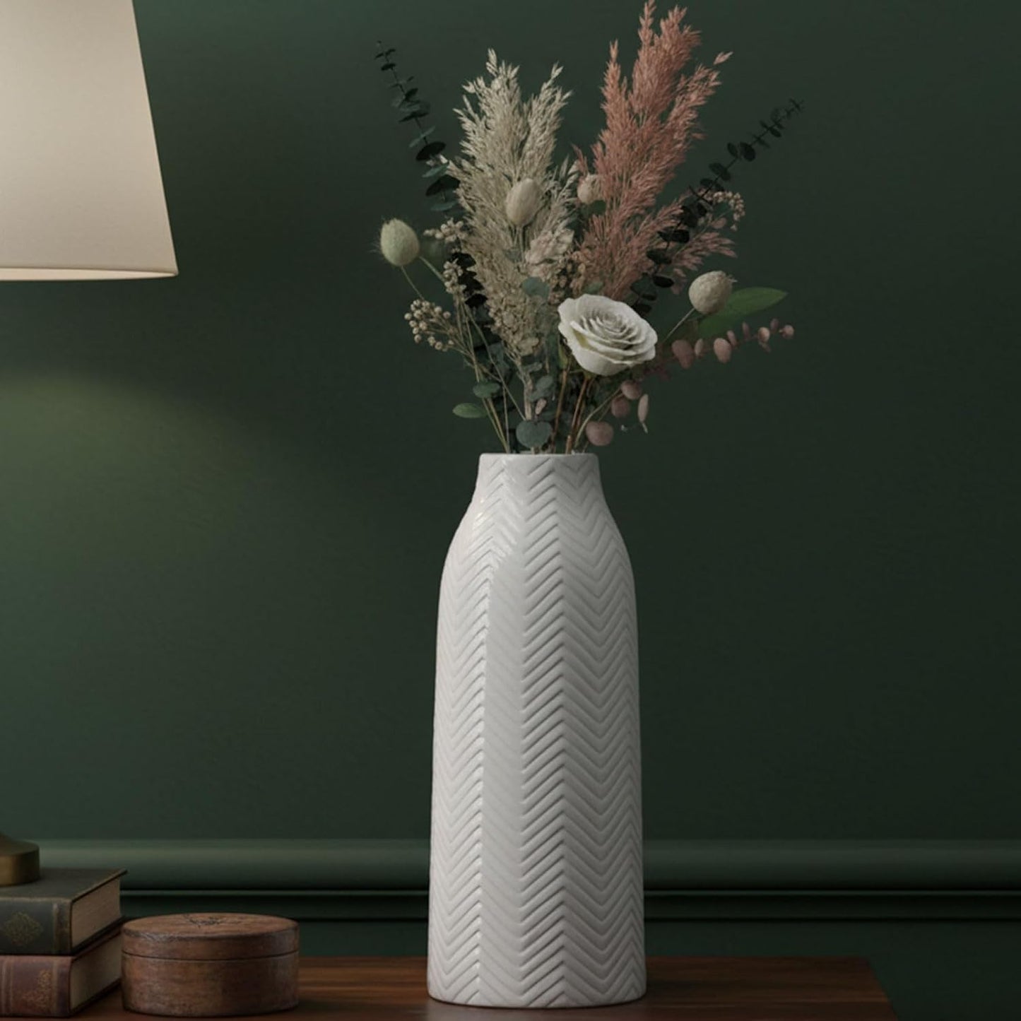hjn Large White Vase for Flowers Ceramic Vase for Home Decor Tall Vases for Your Floor/Kitchen/Office/Living Room/Table- White Texture(Large)