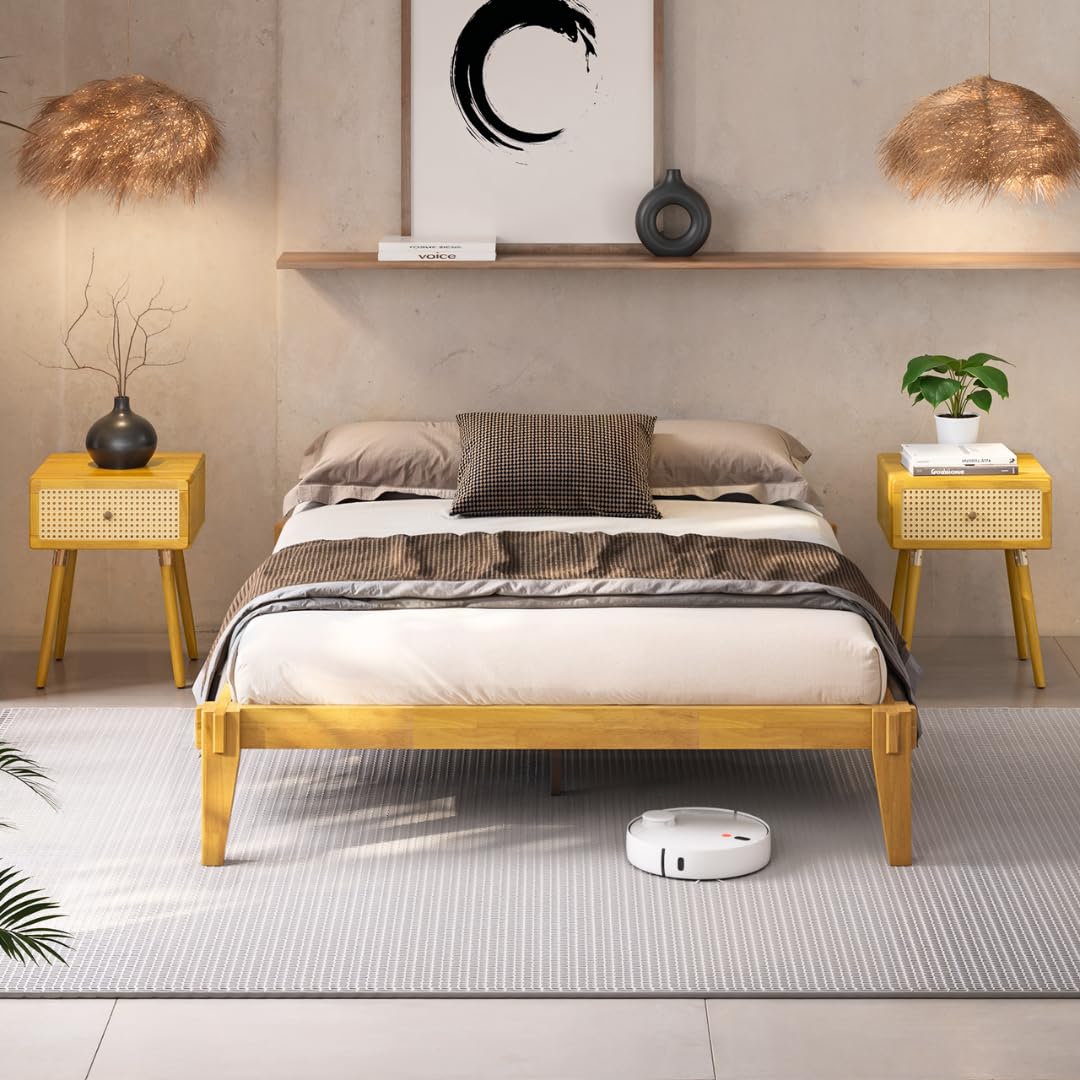 Bme Chalipa 14” Solid Wood Bed Frames - Wood Platform Bed Frame - Japanese Joinery Bed Frame - Wood Slat Support - Bed Without Box Spring - Easy Assembly - Minimalist & Modern Style, Walnut - Full
