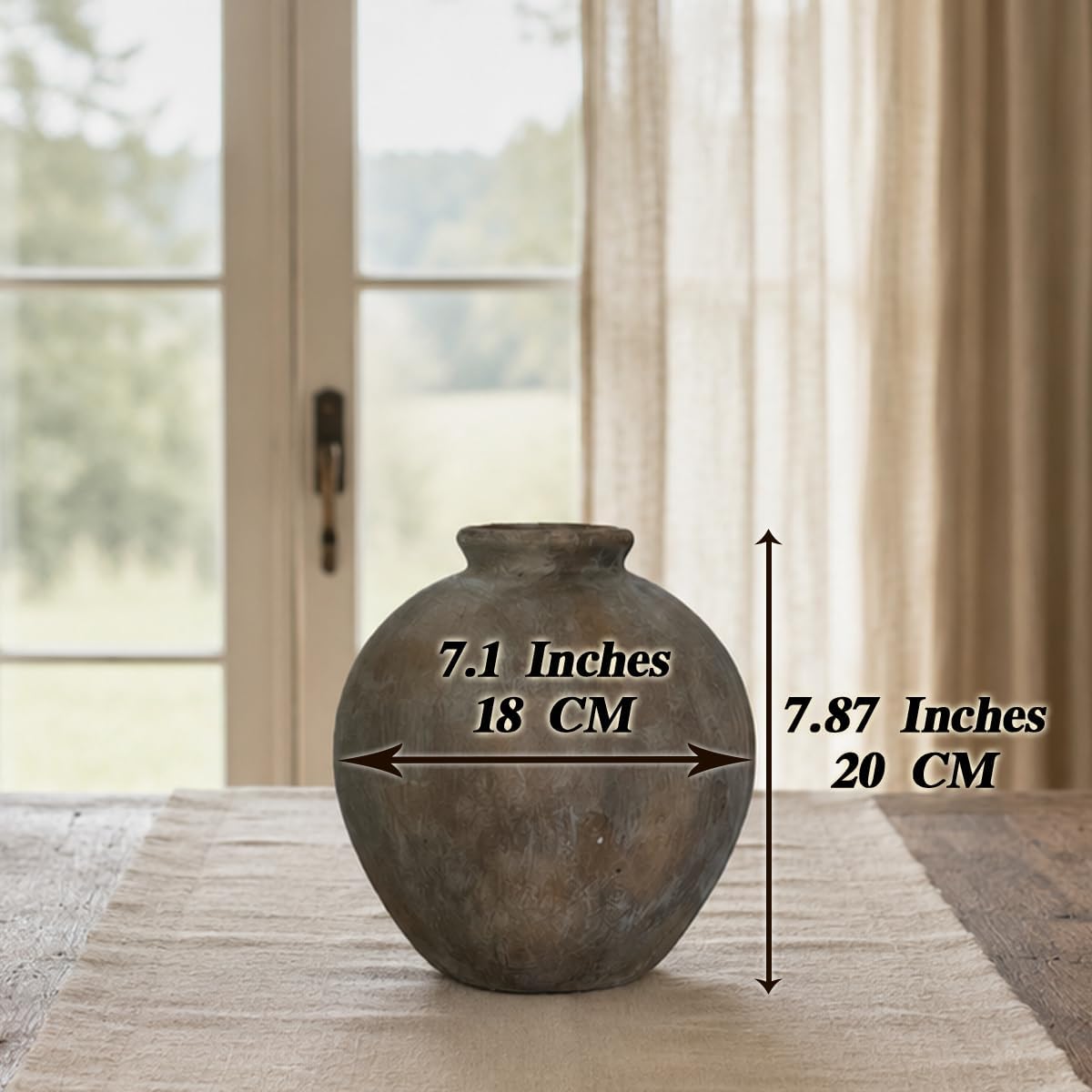 7.87 Inch Farmhouse Decor Ceramic Rustic Vase, Handmade Brown Pottery Flower Vase for Home Decor, Vintage Centerpiece Vase for Living Room & Kitchen, Ceramic Flower Vase for Table Decoration