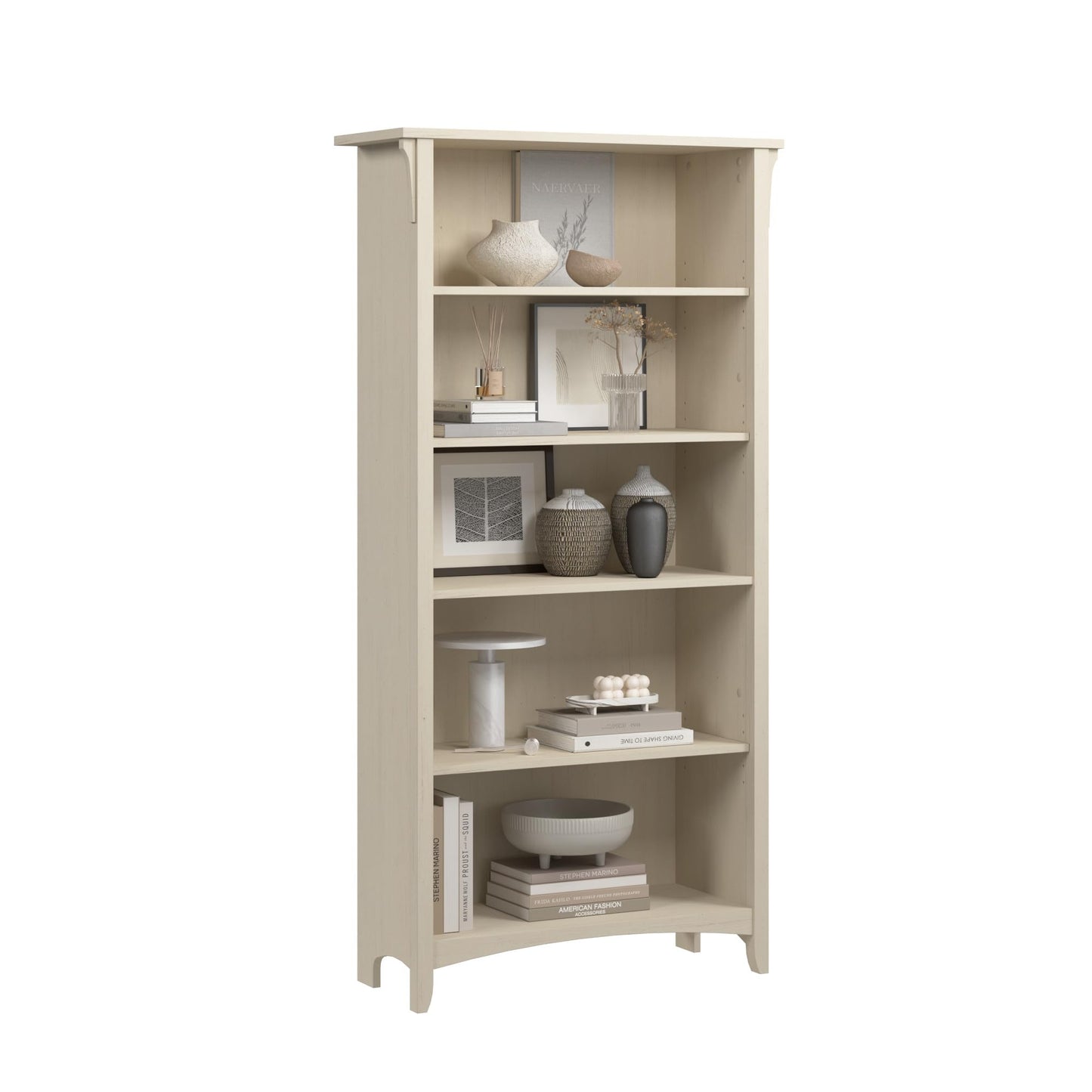 Bush Home Salinas 5 Shelf Bookcase in Vintage Black, Tall Bookshelf, Large Book Shelf for Living Room, Home Office, or Entryway