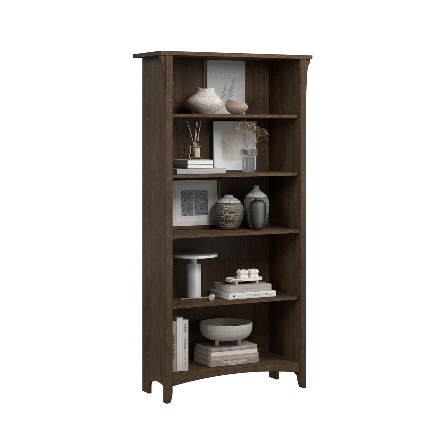 Bush Home Salinas 5 Shelf Bookcase in Vintage Black, Tall Bookshelf, Large Book Shelf for Living Room, Home Office, or Entryway