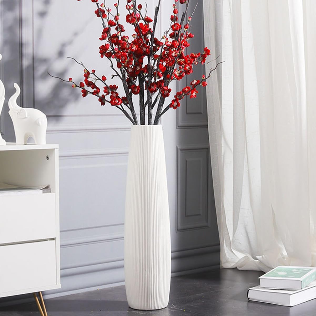 Ceramic Big White Floor Vase, 24" Tall Floor Vase, Large Decorative Flower Vases for Decor Living Room Modern Home Office Bedroom, Farmhouse, Glossy Glaze (24 Inch Tall)
