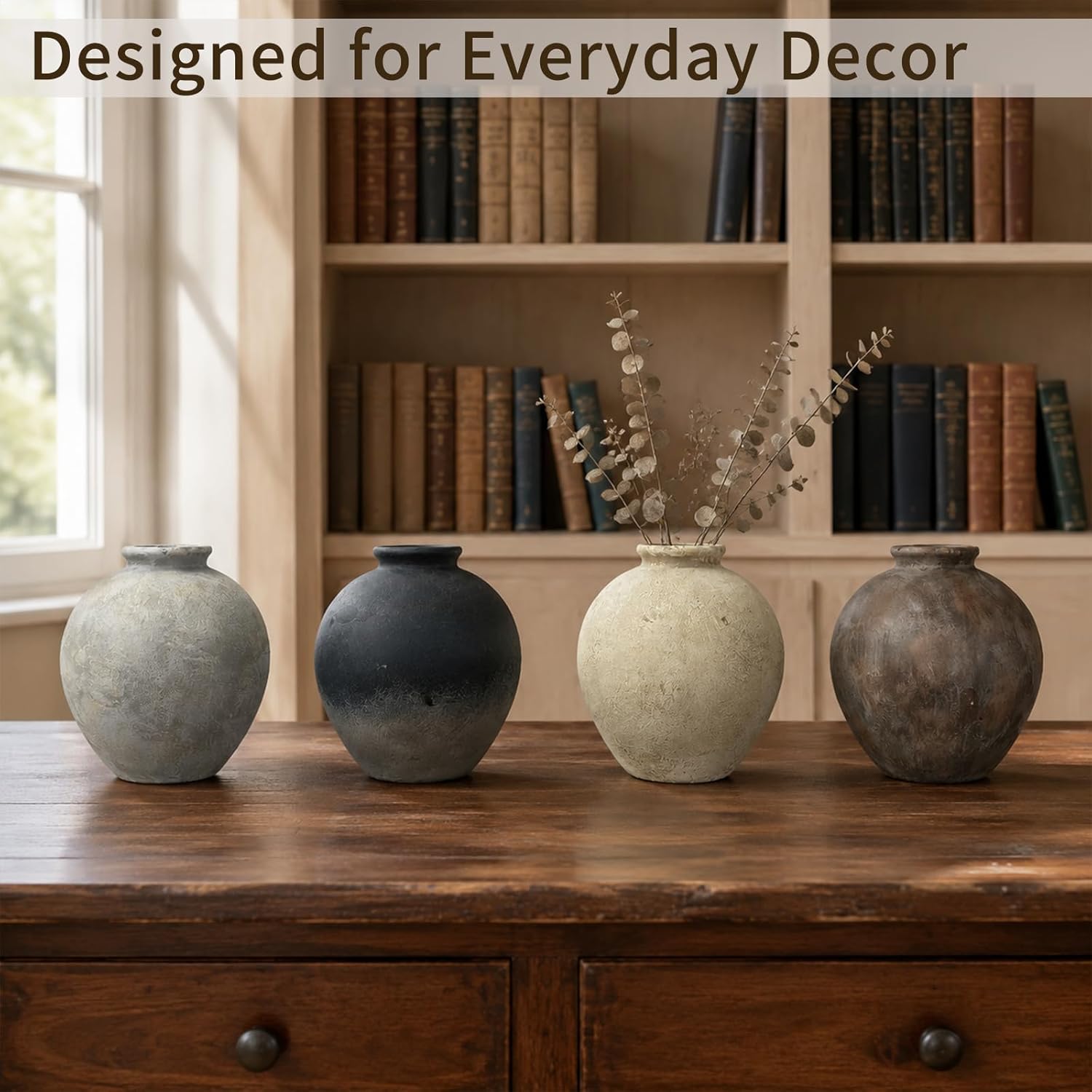7.87 Inch Farmhouse Decor Ceramic Rustic Vase, Handmade Brown Pottery Flower Vase for Home Decor, Vintage Centerpiece Vase for Living Room & Kitchen, Ceramic Flower Vase for Table Decoration