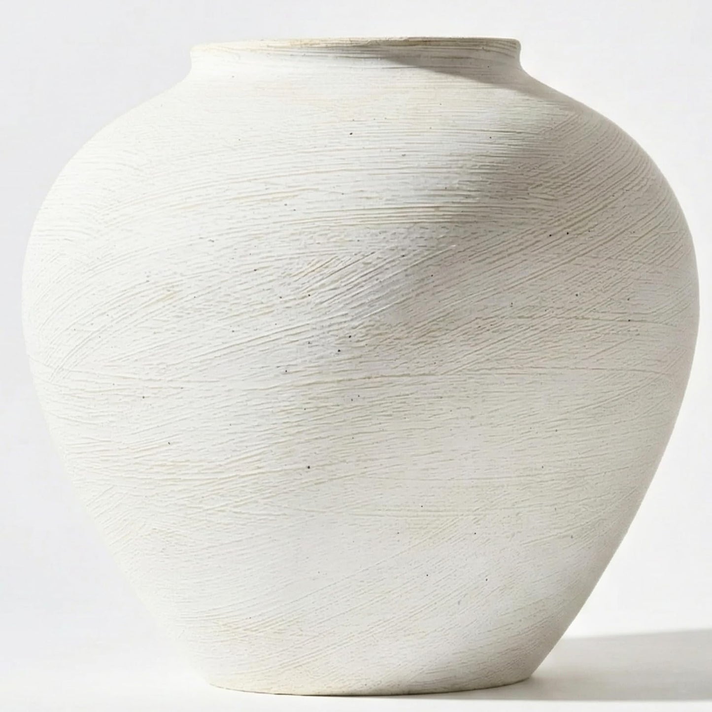 White Rustic Large Round Vase for Table Centerpieces 11 inches, Arina Vase, Earthy Stone Look, Textured, Modern Homes Farmhouse Centerpiece Decor