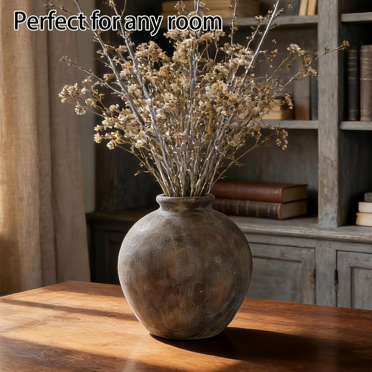 7.87 Inch Farmhouse Decor Ceramic Rustic Vase, Handmade Brown Pottery Flower Vase for Home Decor, Vintage Centerpiece Vase for Living Room & Kitchen, Ceramic Flower Vase for Table Decoration