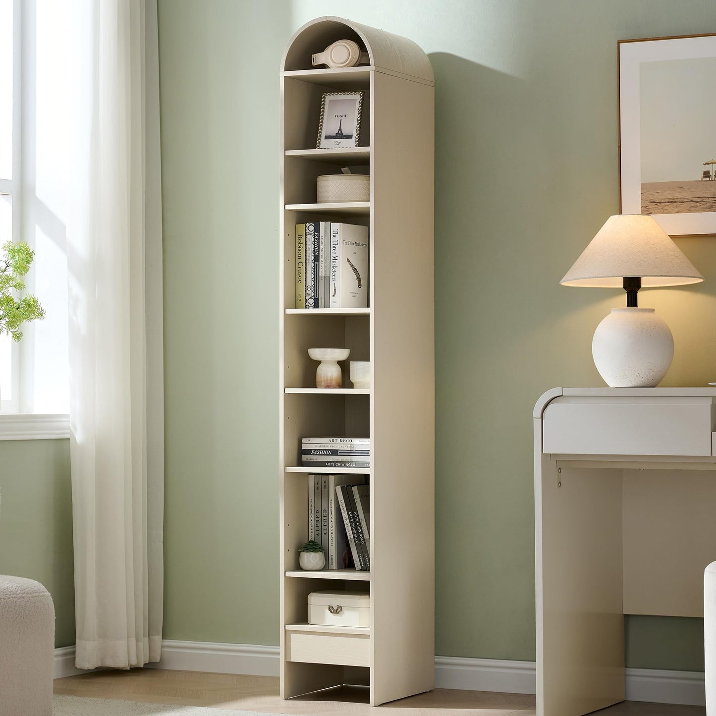 IFGET 71" Tall Arched Bookshelf, 7 Tiers Arch Bookcase with Storage, Modern Farmhouse Book Shelf with Adjustable Shelves, Wood Bookshelf w/Open Display Shelves for Living Room, Office (Brown)