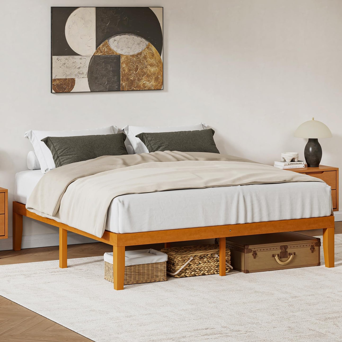 DUMOS Twin Bed Frame, Solid Wooden Bed Base with Wood Slat Support, Sturdy, Stylish & Noise-Free Design, No Box Spring Needed, Easy Assembly, 12 in Natural Pine