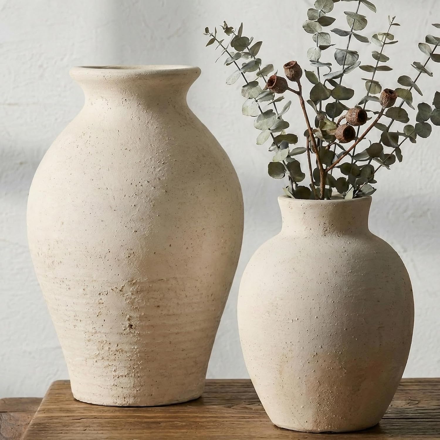 2 Pcs White Terracotta Farmhouse Decor Vases for Living Room Display