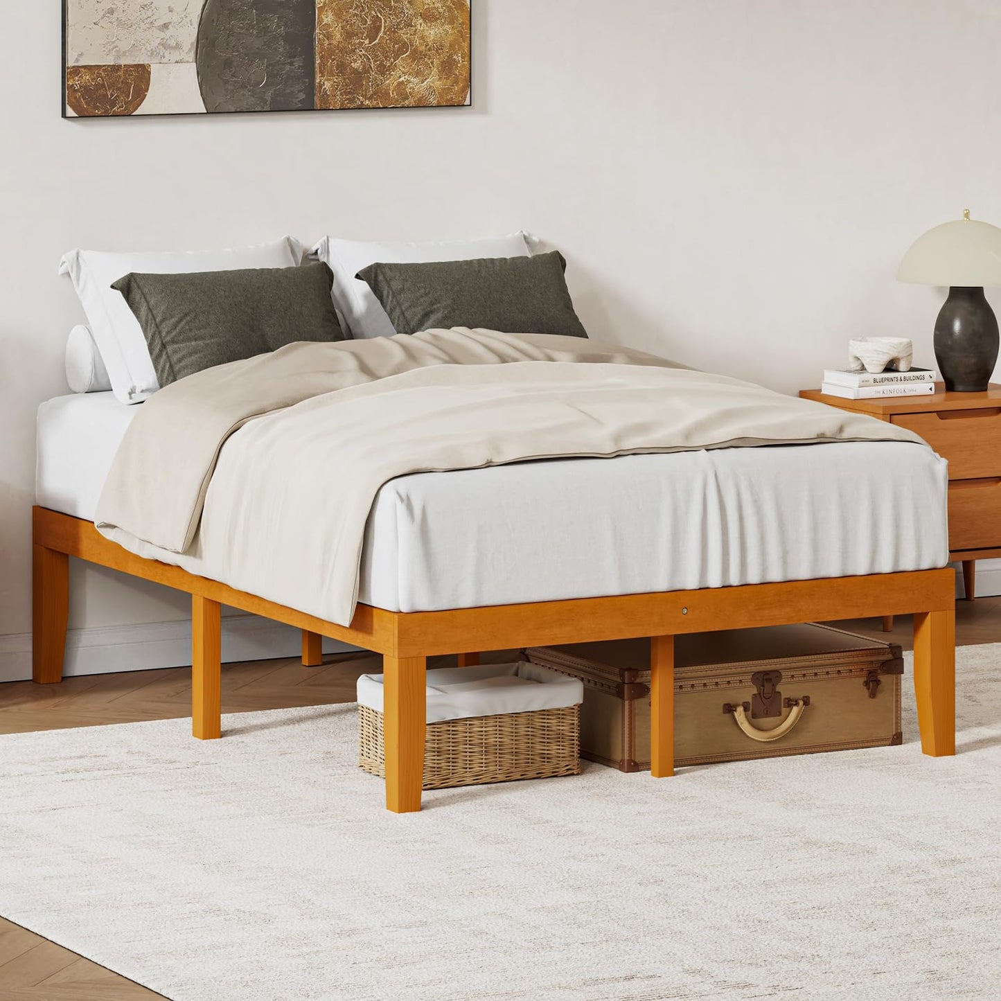 DUMOS Twin Bed Frame, Solid Wooden Bed Base with Wood Slat Support, Sturdy, Stylish & Noise-Free Design, No Box Spring Needed, Easy Assembly, 12 in Natural Pine