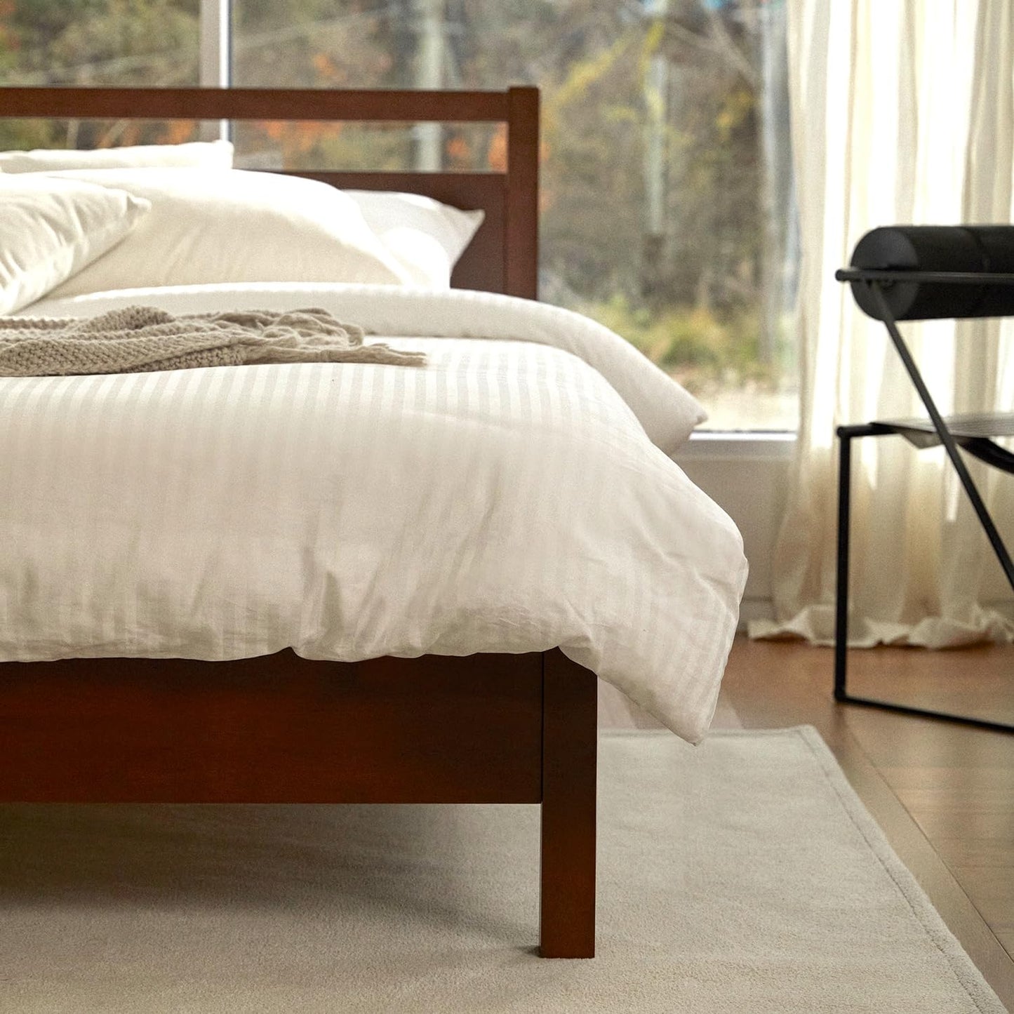 Queen Cherry Wood Platform Bed with Headboard & Under Bed Storage