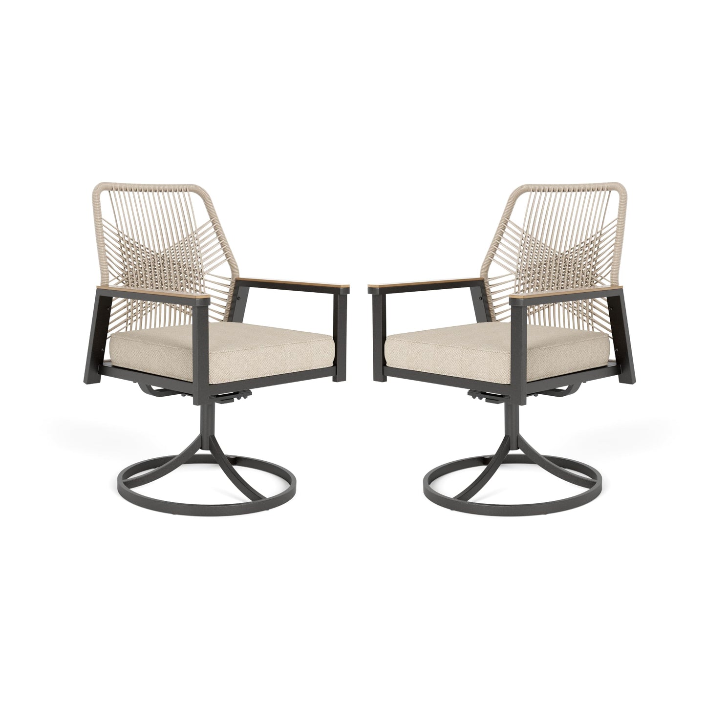 MIXPATIO 7 Pieces Round Outdoor Dining Set for 6, Patio Dining Set Wicker Rattan Chairs with Soft Cushion and 54" Round Table with Umbrella Hole, Round Patio Table and Chairs for Backyard Porch