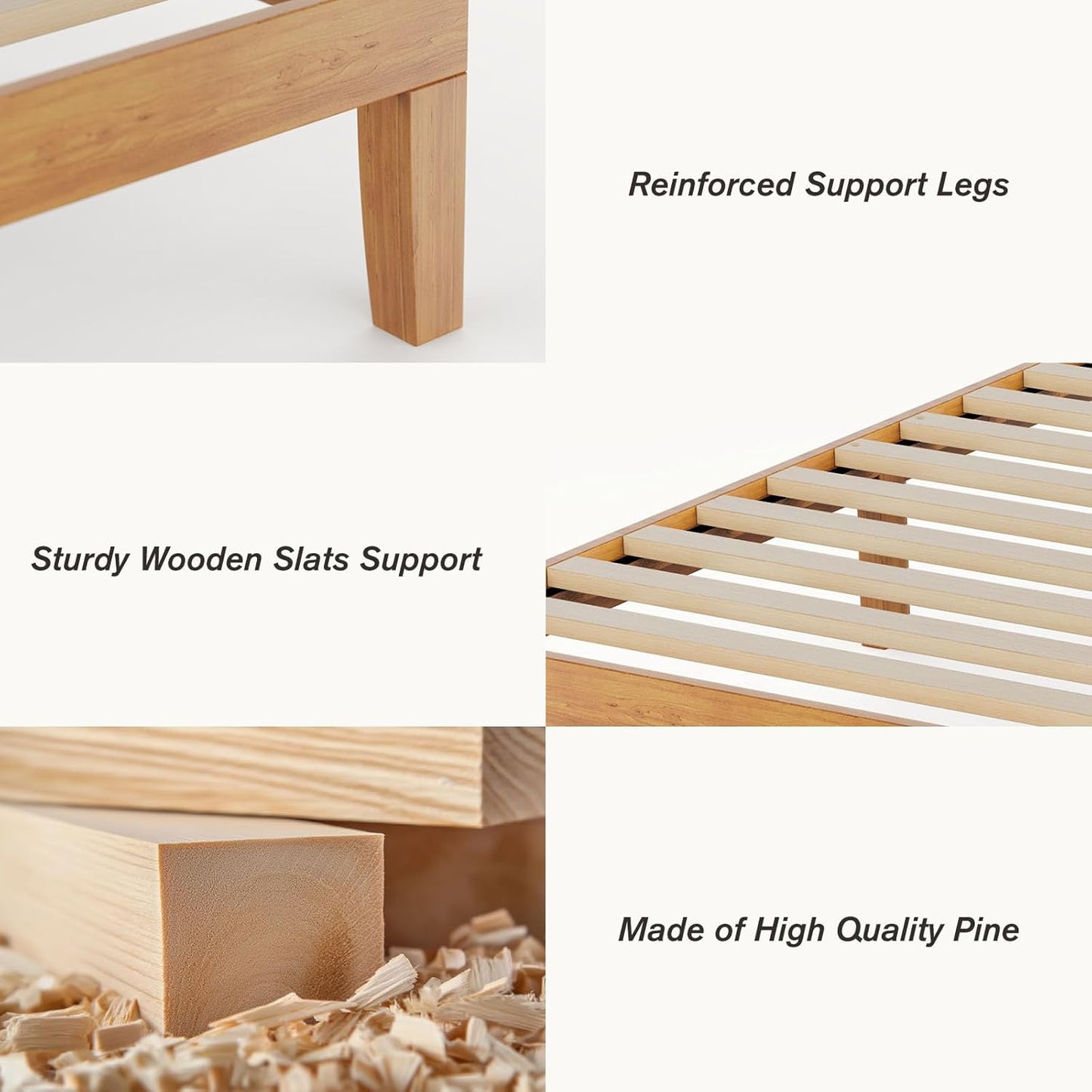 OLIXIS Full Size Bed Frame, 12 in Heavy Duty Platform Bedframe, Underbed Storage, 700 LBS Capacity, No Box Spring Needed, Wooden Slats,Easy Assembly, Honey Finish
