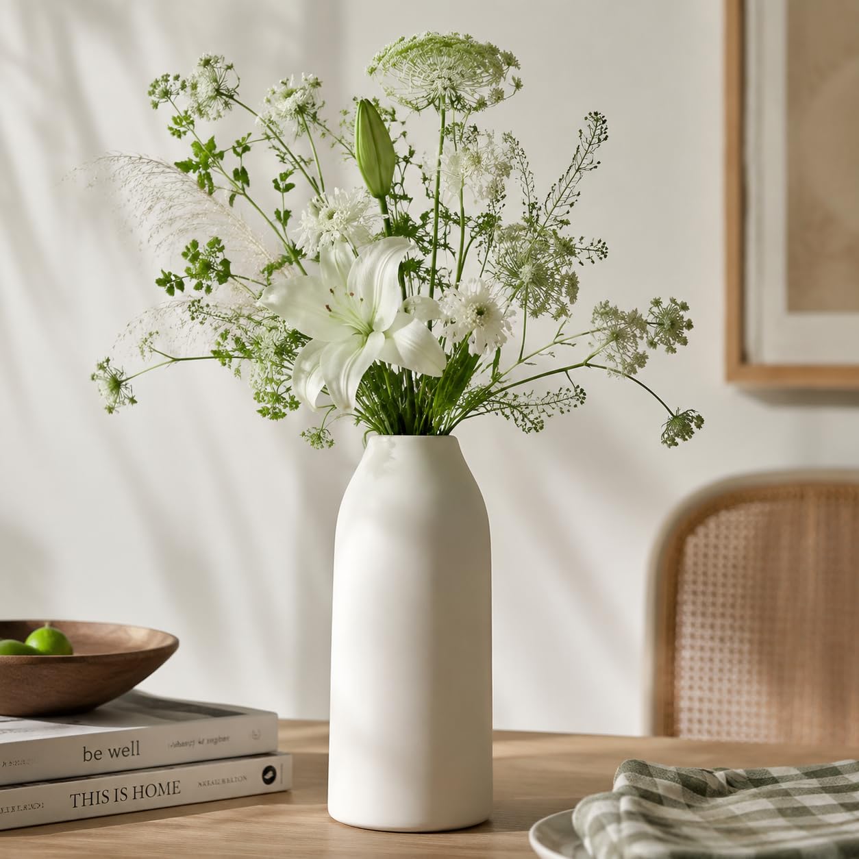 hjn Large White Vase for Flowers Ceramic Vase for Home Decor Tall Vases for Your Floor/Kitchen/Office/Living Room/Table- White Texture(Large)