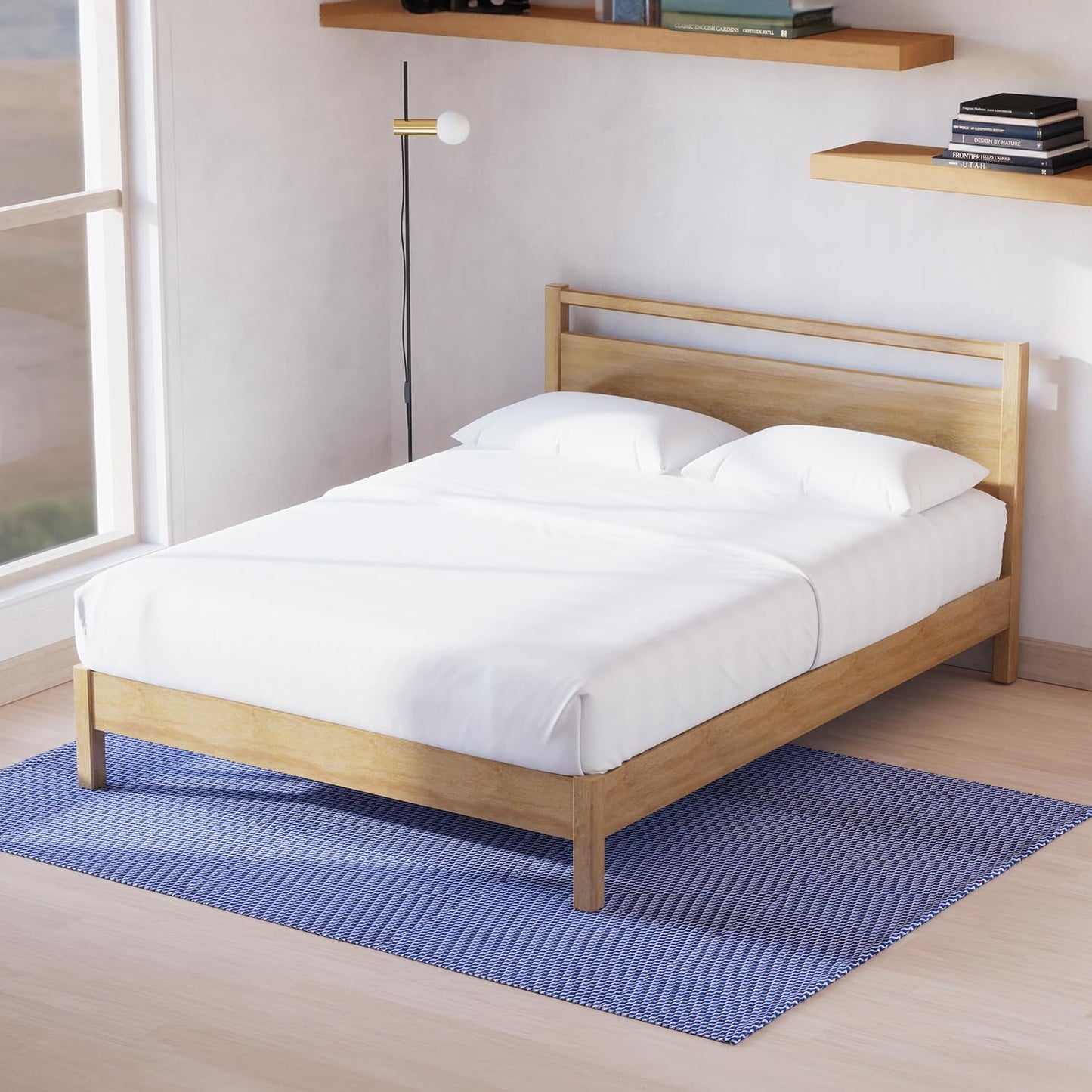 Queen Cherry Wood Platform Bed with Headboard & Under Bed Storage