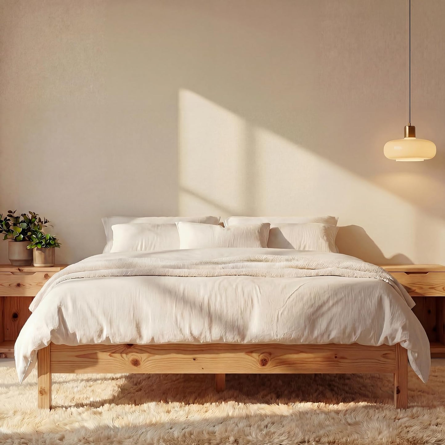 Queen Cherry Wood Platform Bed with Headboard & Under Bed Storage