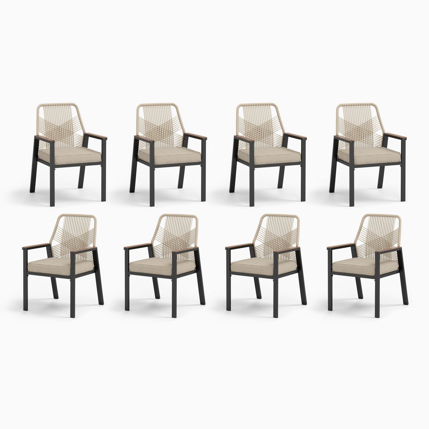 MIXPATIO 7 Pieces Round Outdoor Dining Set for 6, Patio Dining Set Wicker Rattan Chairs with Soft Cushion and 54" Round Table with Umbrella Hole, Round Patio Table and Chairs for Backyard Porch