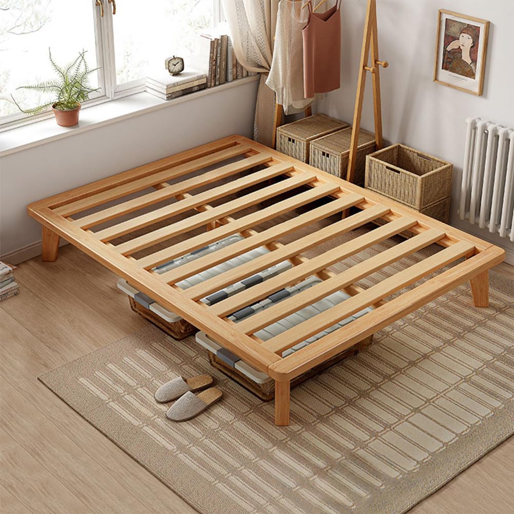 NELYE Full Platform Bed Base - 14 Inch Solid Wood Mattress Foundation with Support Slats and Legs, Full-Size Rubberwood Simple Bed Frame
