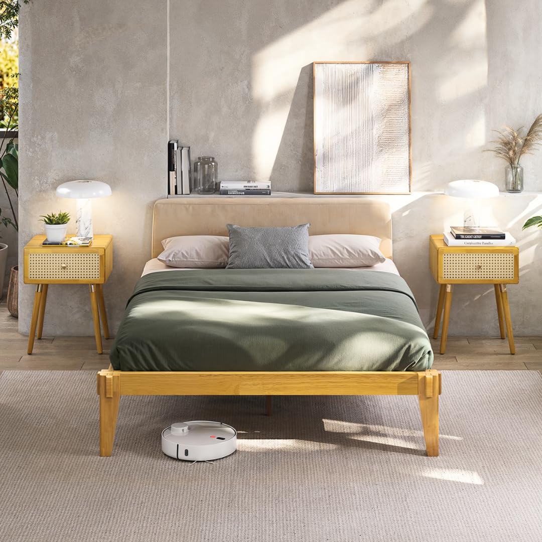 Bme Chalipa 14” Solid Wood Bed Frames - Wood Platform Bed Frame - Japanese Joinery Bed Frame - Wood Slat Support - Bed Without Box Spring - Easy Assembly - Minimalist & Modern Style, Walnut - Full