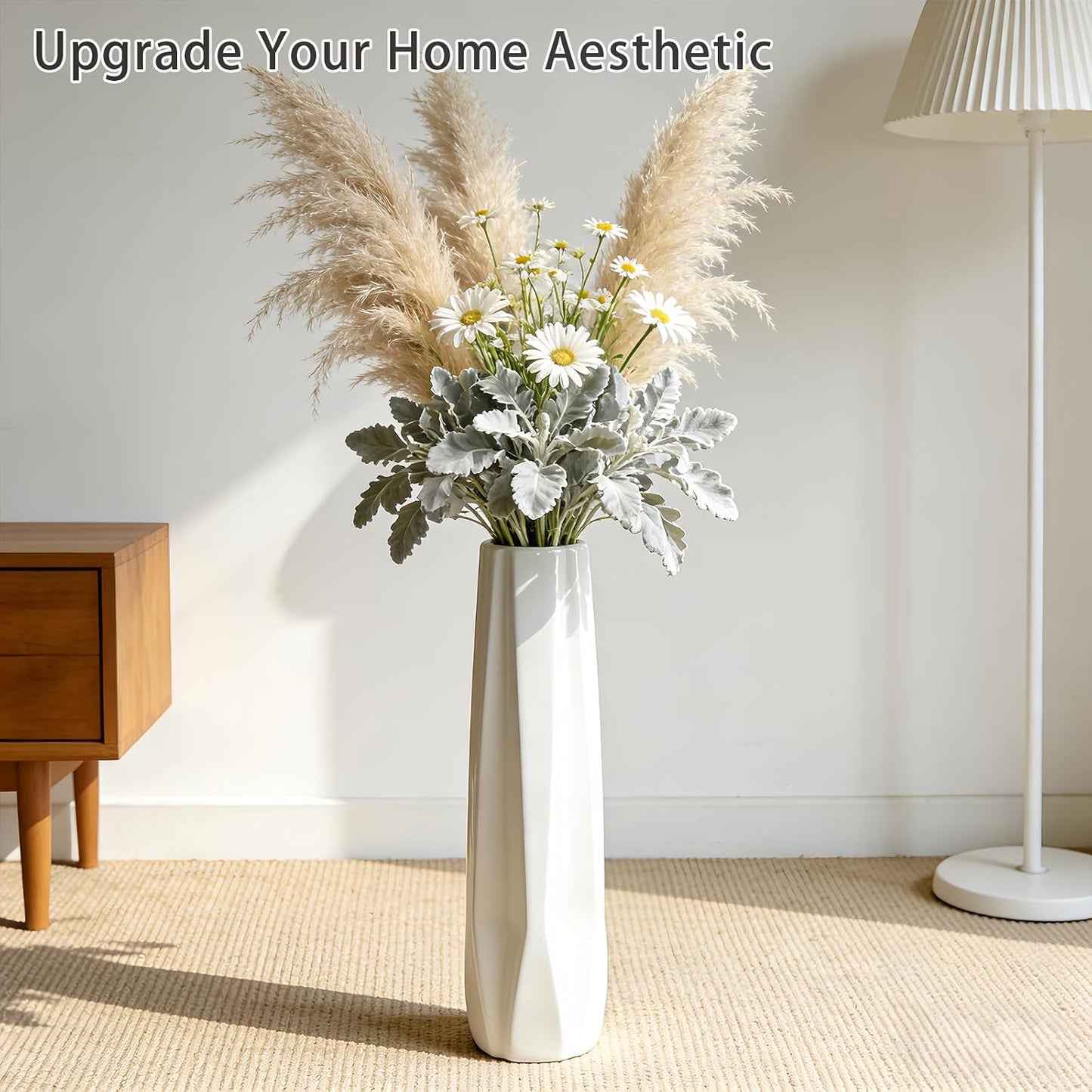 Ceramic Large Floor Vase, GDSZJLJ White 24" Tall Flower Vase Decorative Vases for Living Room Modern Home Decor Office Bedroom Kitchen Wedding House Décor, Gift for Wedding Housewarming
