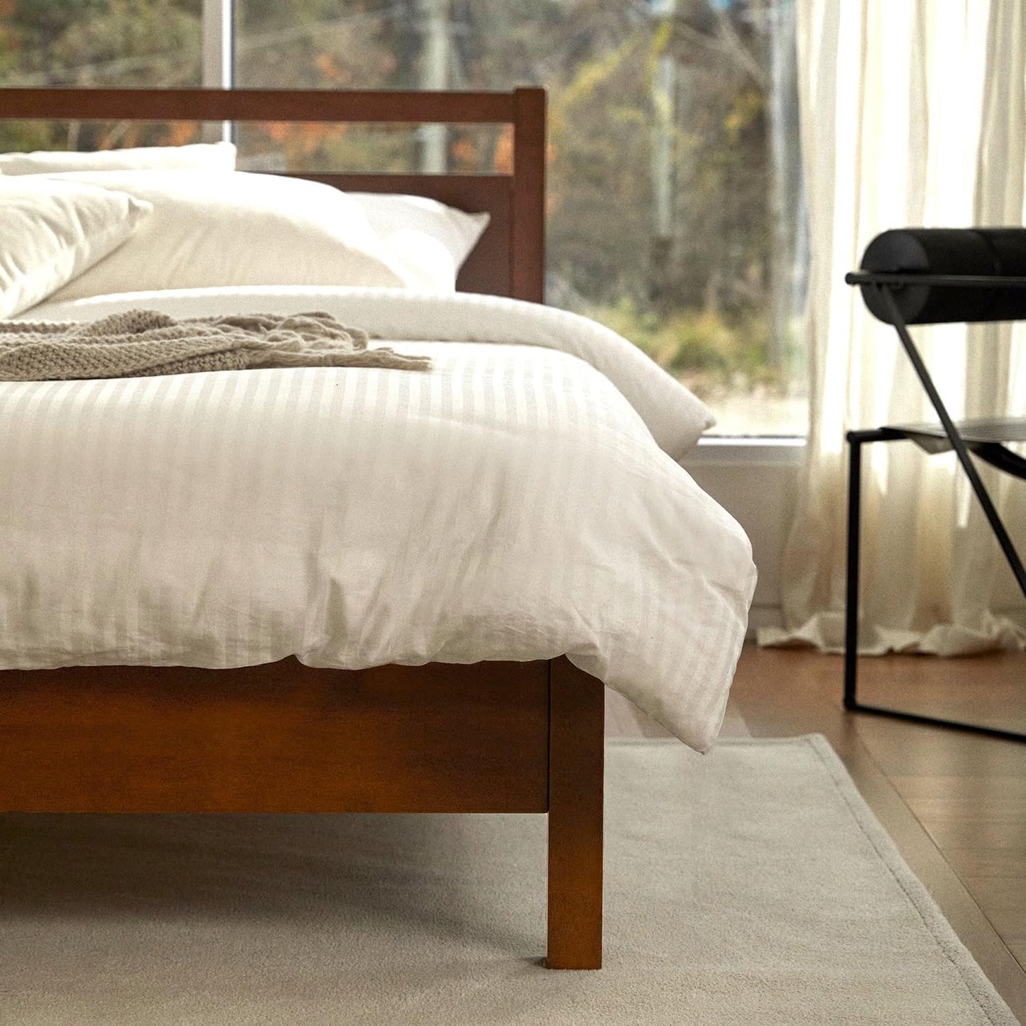 Queen Cherry Wood Platform Bed with Headboard & Under Bed Storage