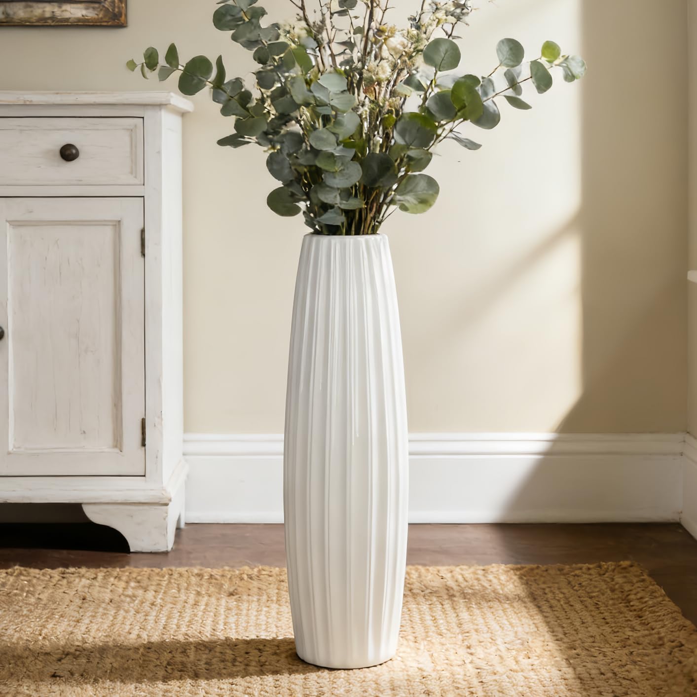 Ceramic Large Floor Vase, GDSZJLJ White 24" Tall Flower Vase Decorative Vases for Living Room Modern Home Decor Office Bedroom Kitchen Wedding House Décor, Gift for Wedding Housewarming