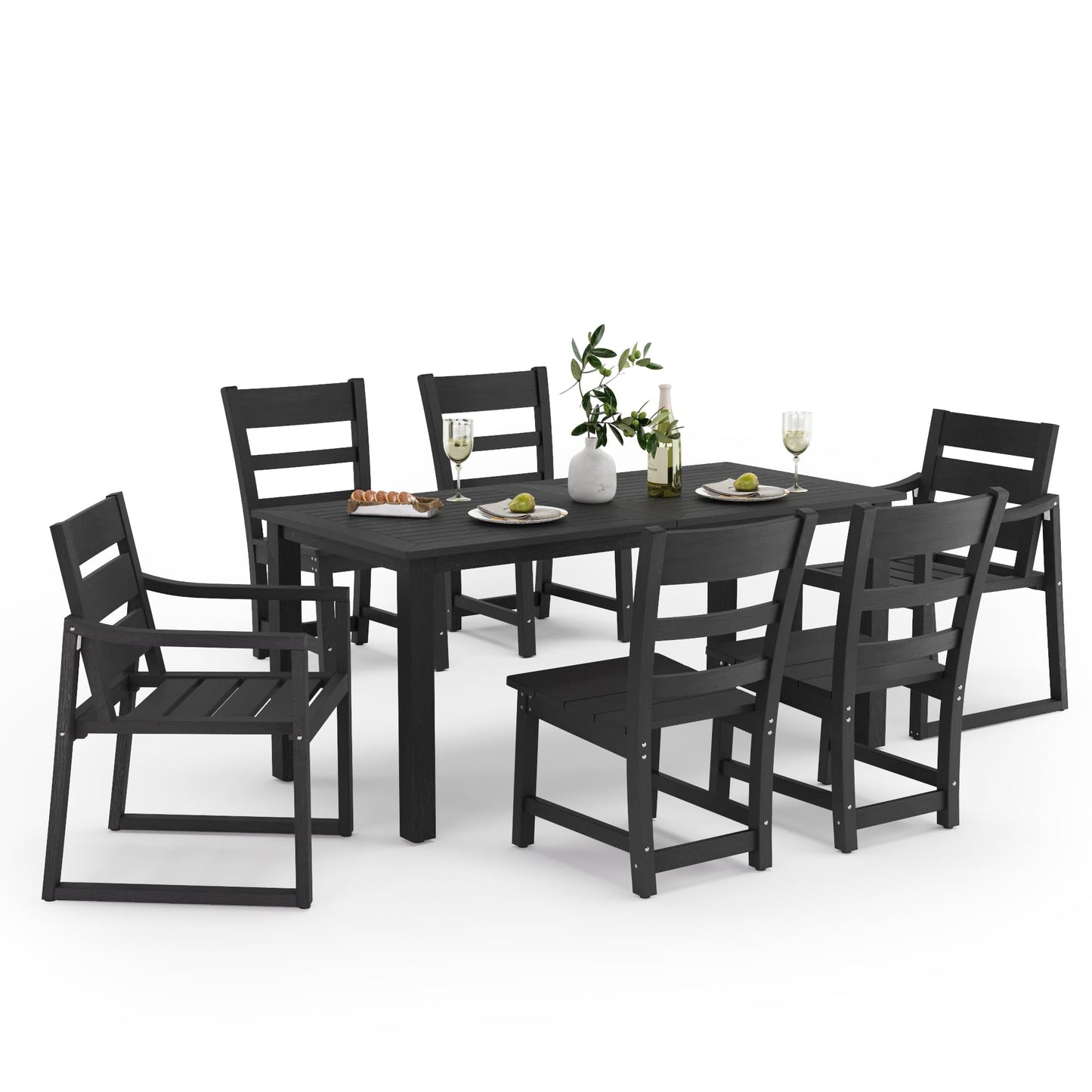 Cozyman Patio Table and Chairs Set, HDPS Outdoor Dining Set for 6, Patio Furniture for Deck, Poolside, and Backyard, Black